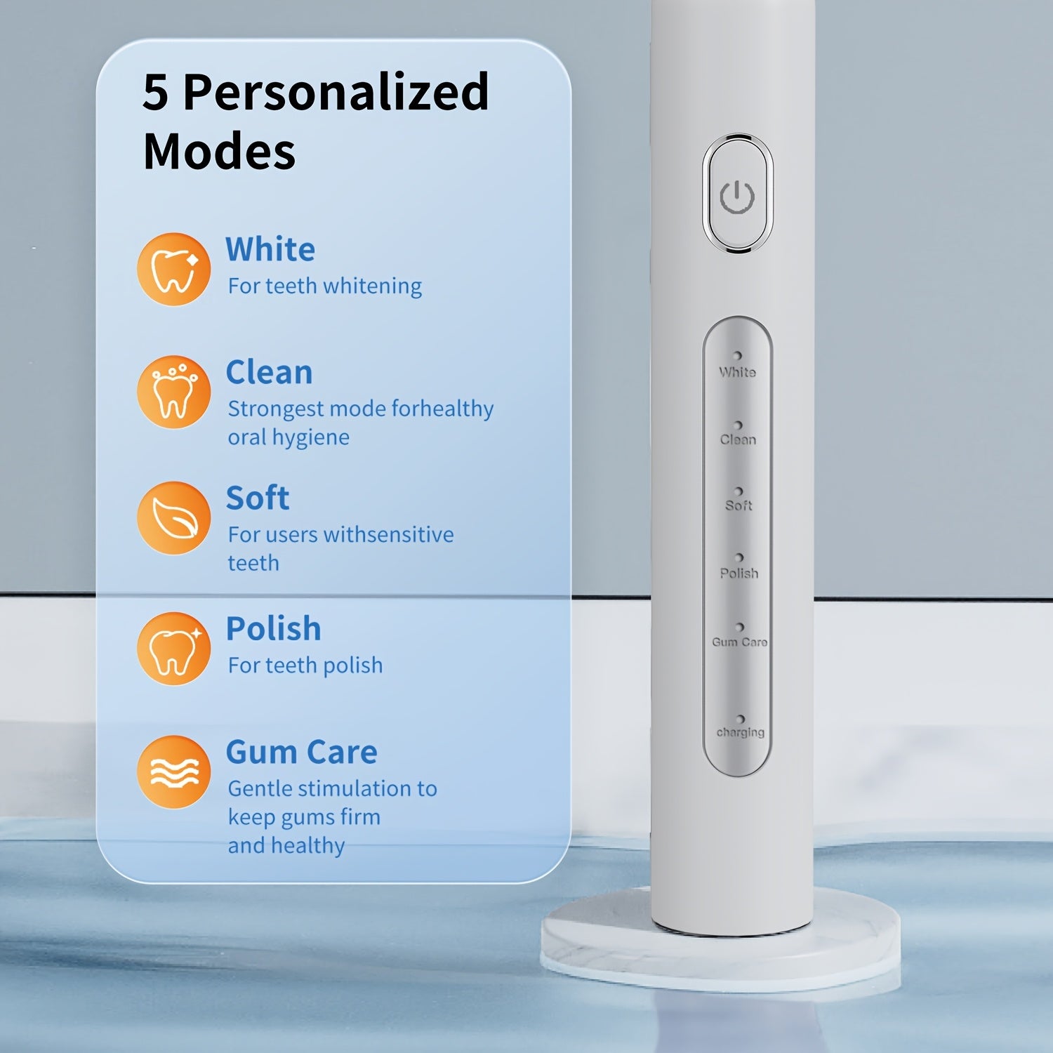 Electric Toothbrush for Adults and Seniors Ultrasound with 8 Replaceable Heads