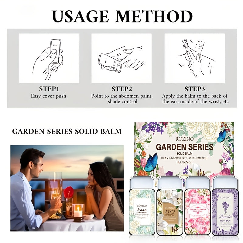 Set of 4 Solid Perfume Balms in Lavender Lily Peony Rose Scents for Women and Adults