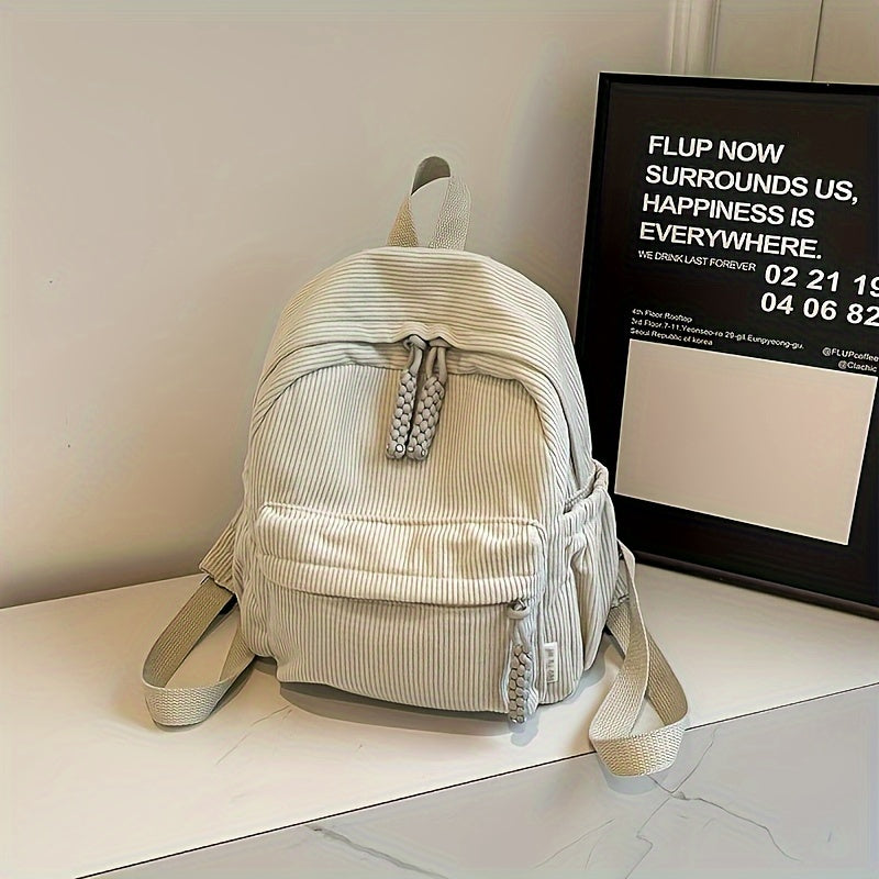 Women's Casual Corduroy Backpack Lightweight Zipper Closure Adjustable Straps