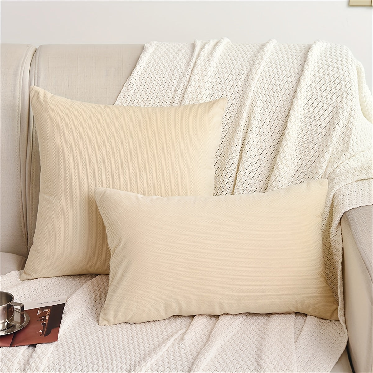 Striped Jacquard Flannel Throw Pillow Cover for Bedroom Living Room Sofa Decor