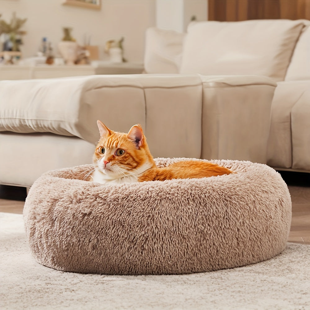 Round Dog Bed for Winter Indoor Use Polyester Non-Skid Bottom Small to Large Dogs