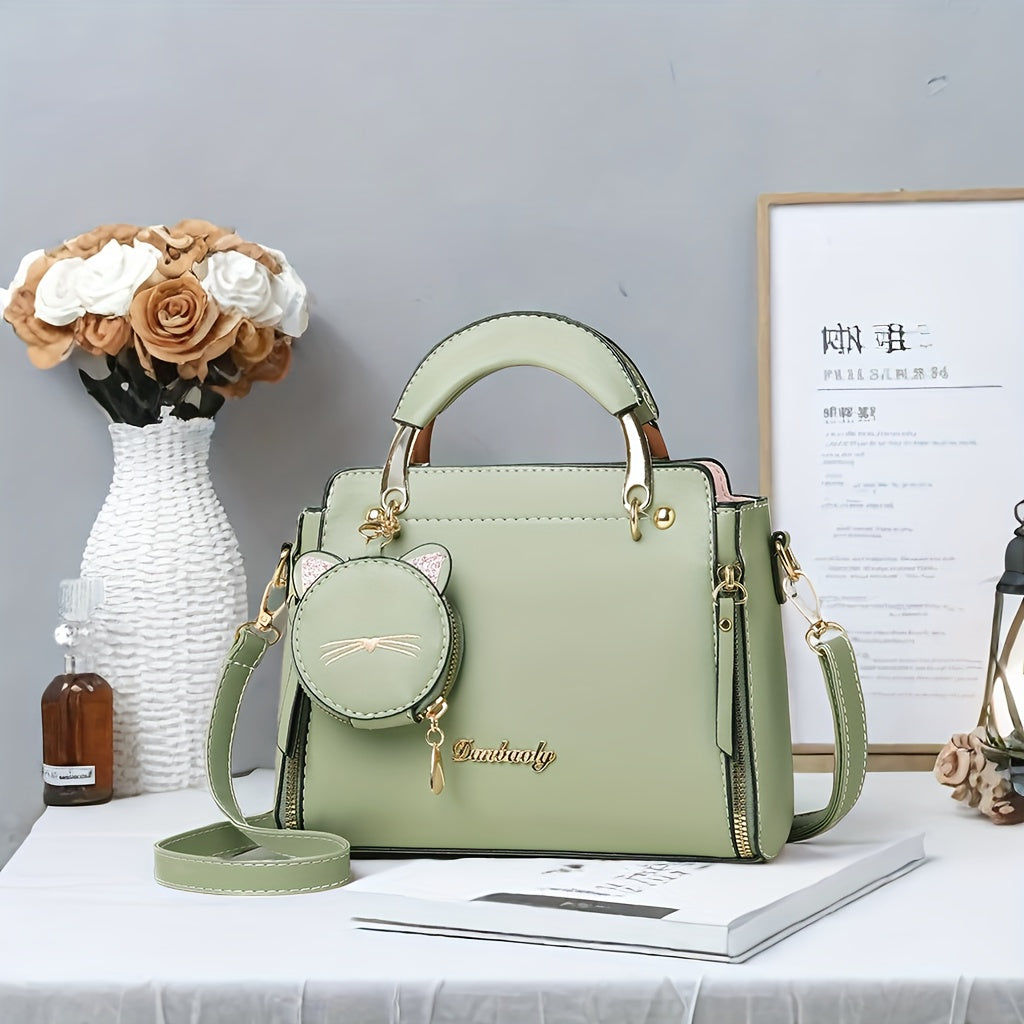 Kechki va shahar uchun sozlanadigan kamar va mushuk charm bilan qora tote sumka