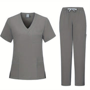 Frosted Women's Medical Scrubs Set Short-Sleeve Top and Pants Polyester Woven