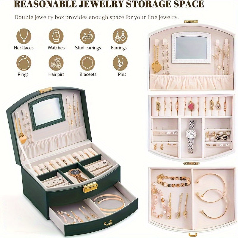 Ko‘p bo‘limli va zipli yopilishi bilan sun’iy charmli zargarlik buyumlarini tashkil etuvchi quti