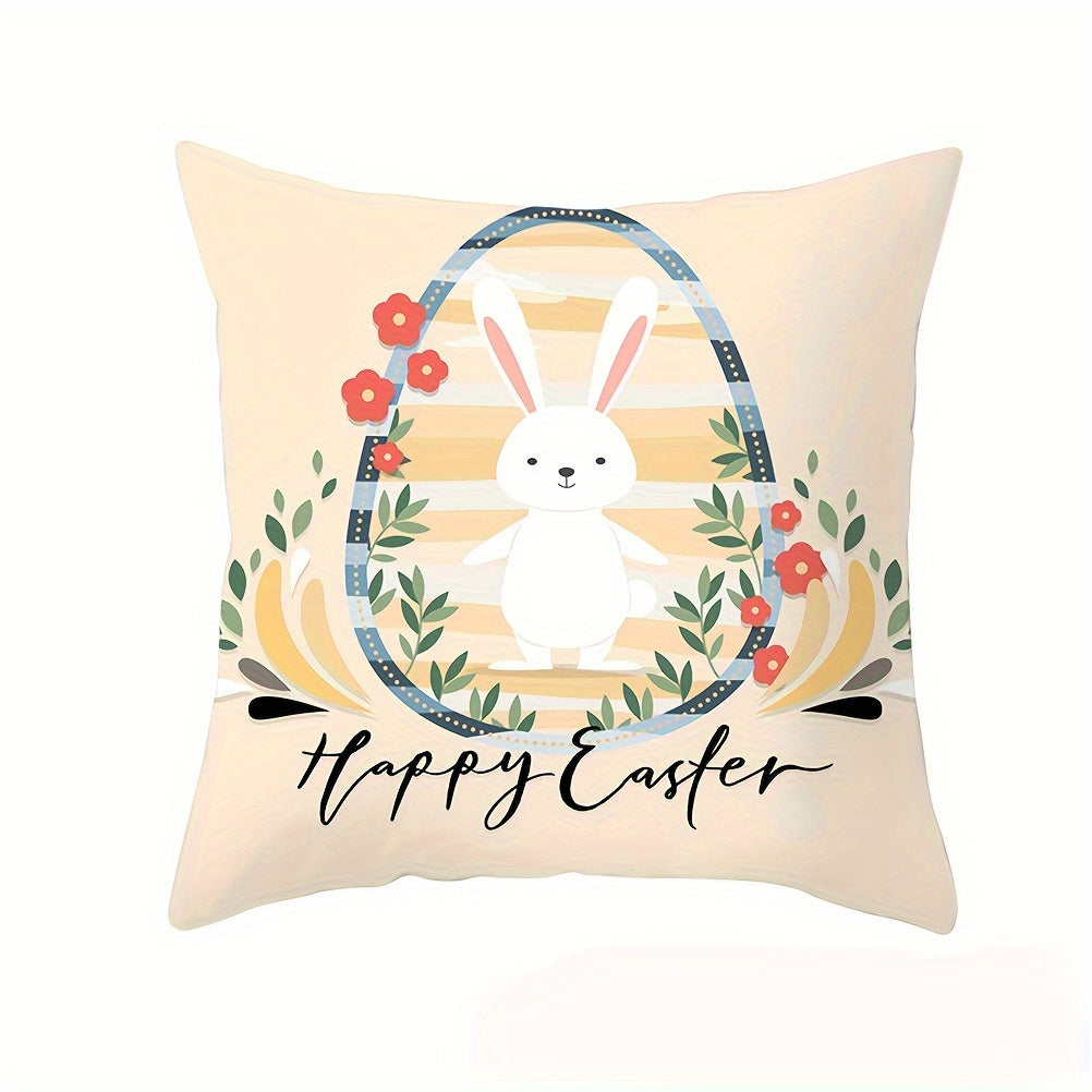 Easter Bunny and Eggs Pillow Cover Square 44cm Stain-Resistant Polyester Hidden Zipper Decor