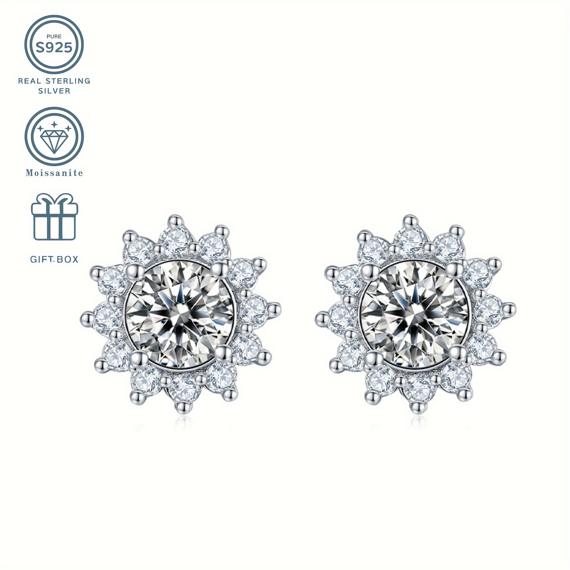Sunflower Moissanite Jewelry Set in Silver Plating with 1CT Pendant and 0.5CT Earrings for Women