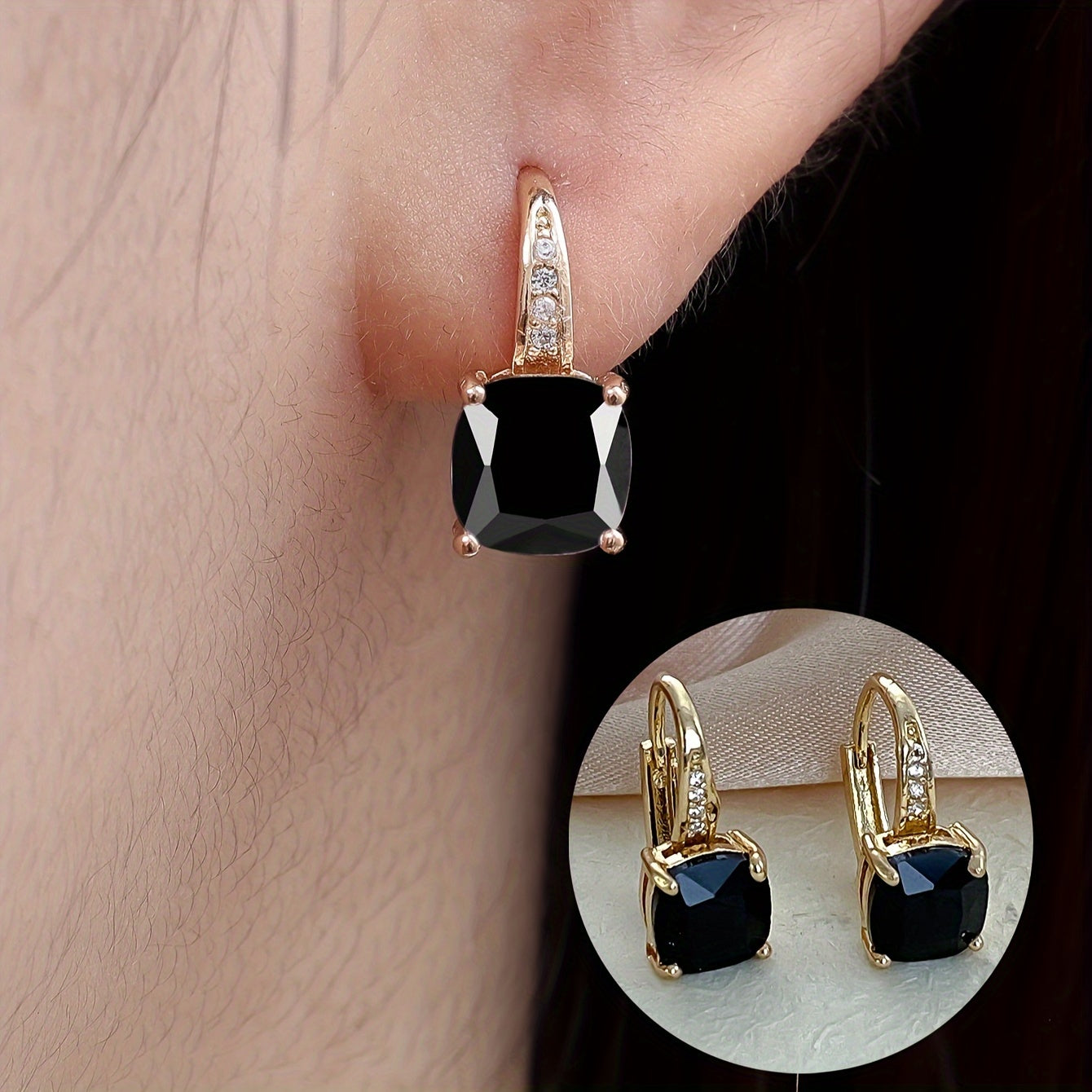 Ayollar uchun kvadrat shaklidagi kubik zirkoniy stud uzuklar, 18K oltin bilan qoplangan mis, moda zargarlik buyumlari