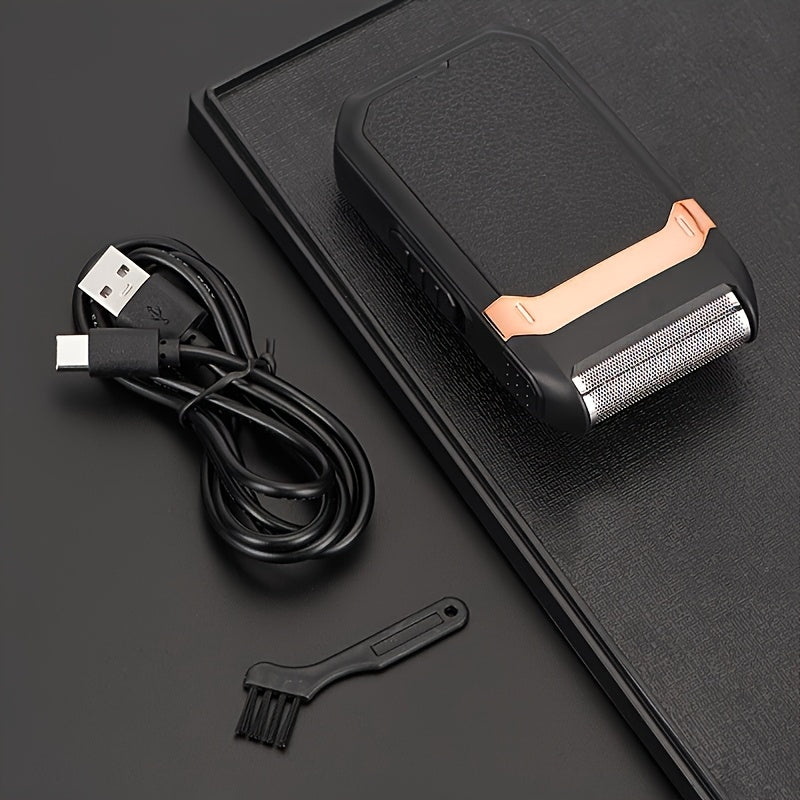 Afeitadora eléctrica recargable por USB para hombres, ligera, para uso en seco y húmedo, cortapelos para barba de doble uso, hoja de aluminio, carga rápida, elegante, duradera