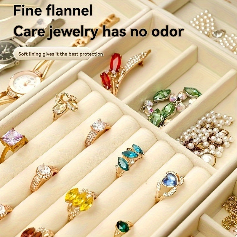 Bandeja organizadora de joyas de franela con divisores apilables para pendientes, collares y pulseras