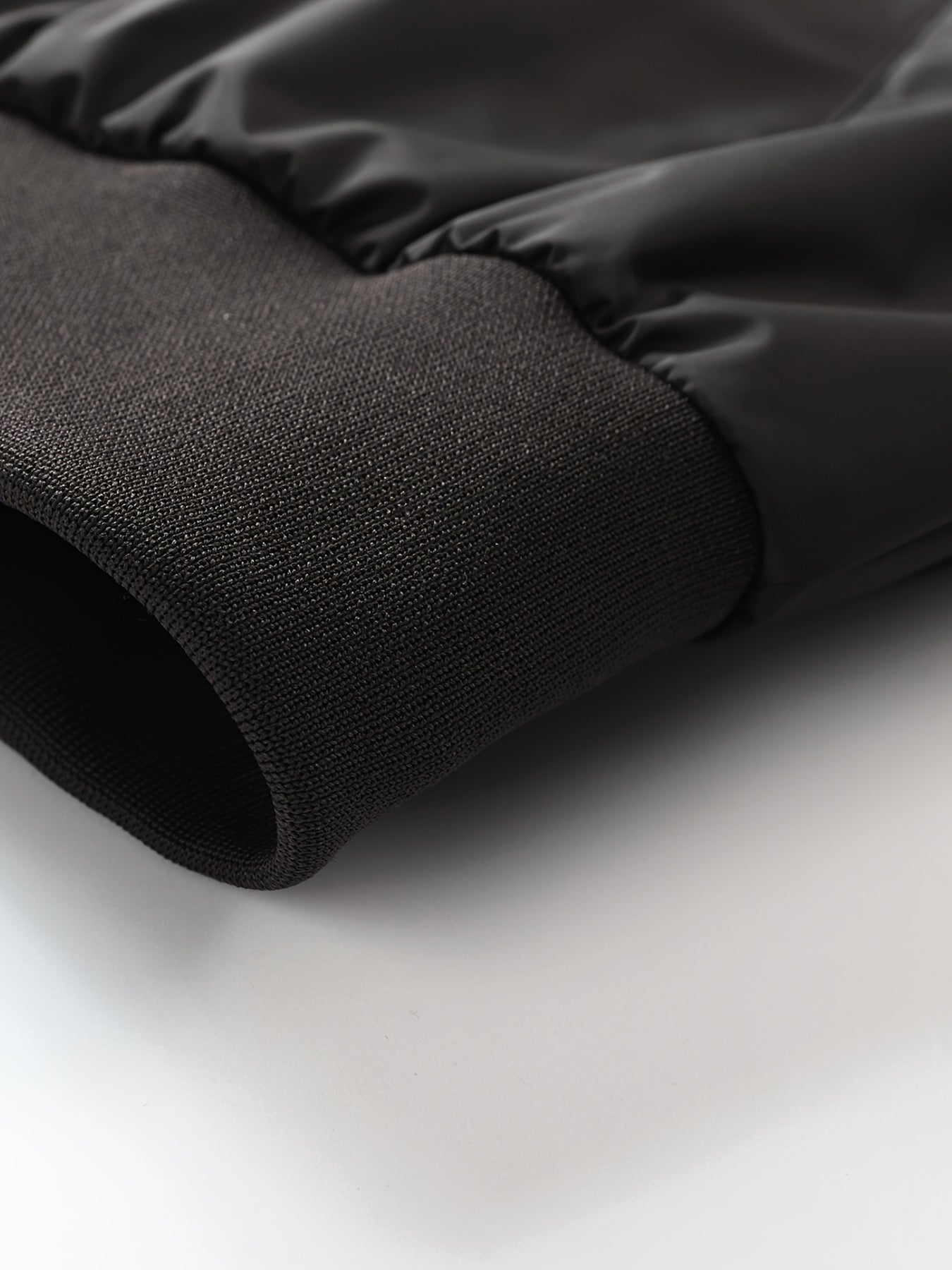 Men's Plus Size Lightweight Black Bomber Jacket with Stand Collar and Zip Closure