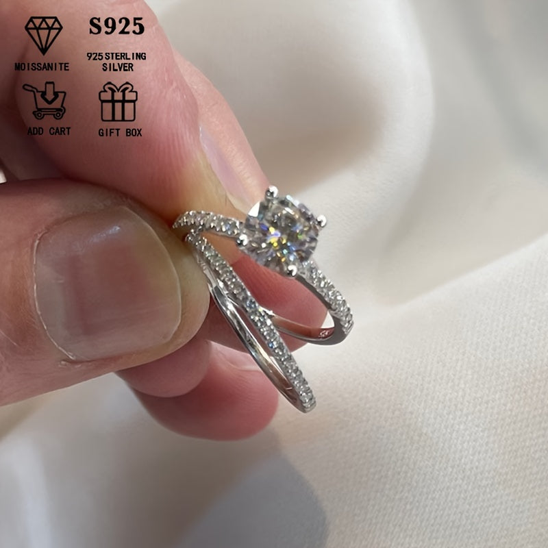 Потрясающий набор из двух колец с моиссанитом 2ct из стерлингового серебра S925, гипоаллергенные фальшивые бриллианты, кольца для помолвки и свадьбы для женщин, идеально подходят для богемного стиля отдыха. Идеальные подарки для нее.