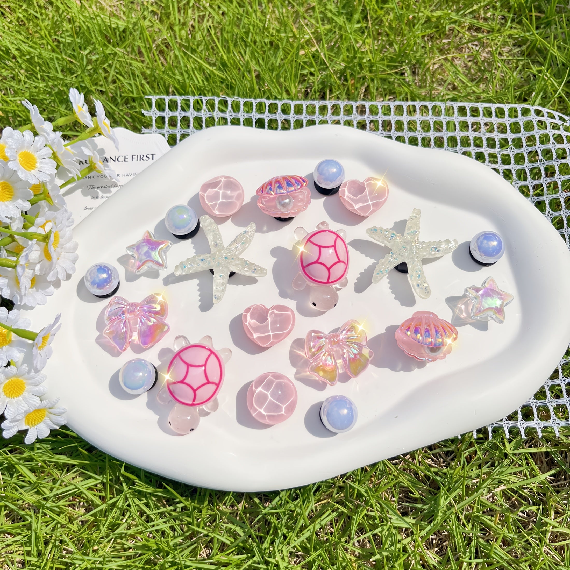 Pink Turtle And White Starfish Shoe Decorations for Sandals Flip-Flops Sports Shoes