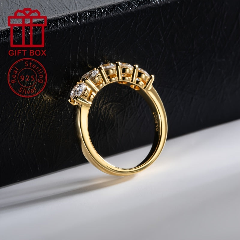 Silver Moissanite Anniversary Ring 14K Gold Plated 1.5CT Engagement Band for Women