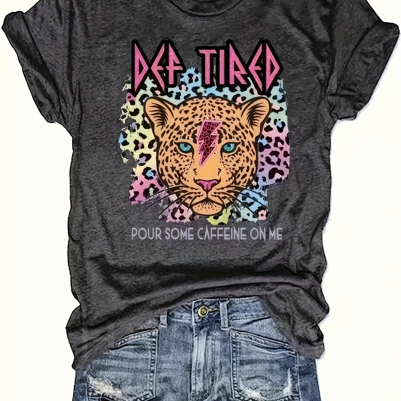 Women's Animal Print Polyester Crew Neck T-Shirt Short Sleeve Casual