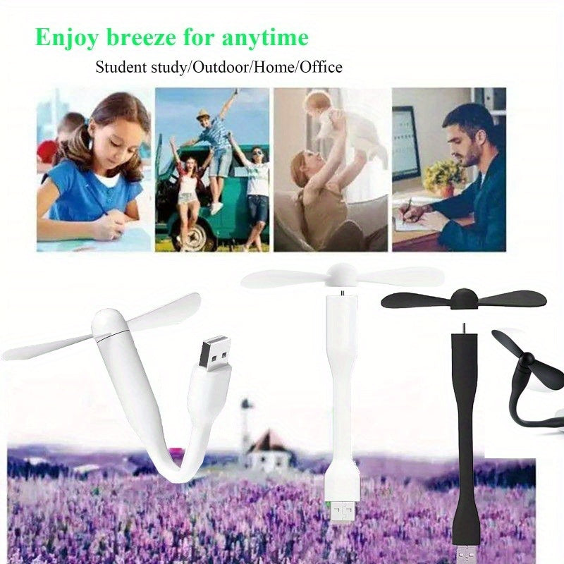 4pcs USB Fan and LED Light Combo Black White Adjustable Head Portable Desk Fan for Office Study Outdoor