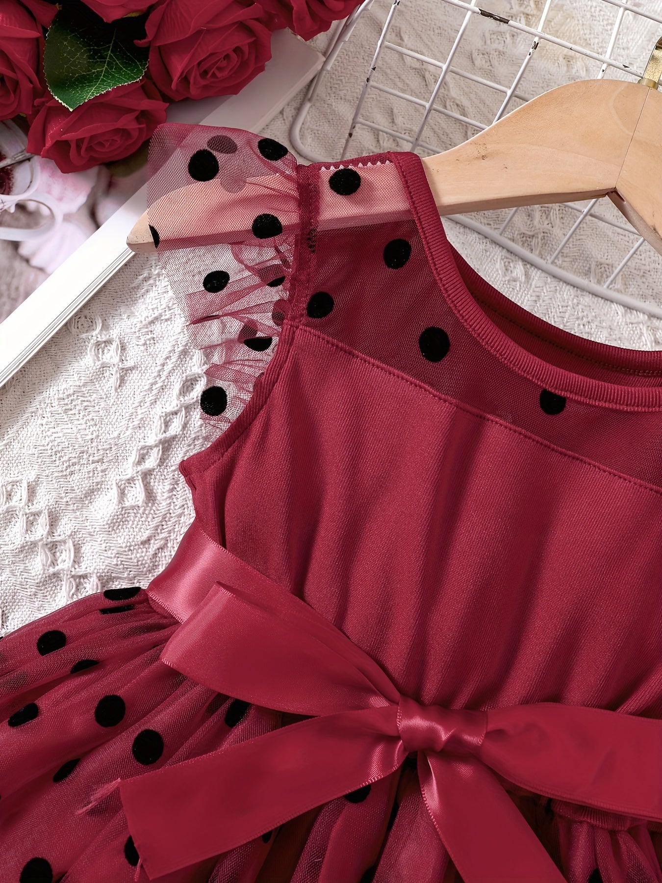 Girls Toddler Polka Dot Tutu Dress with Contrast Mesh for Parties and Vacations