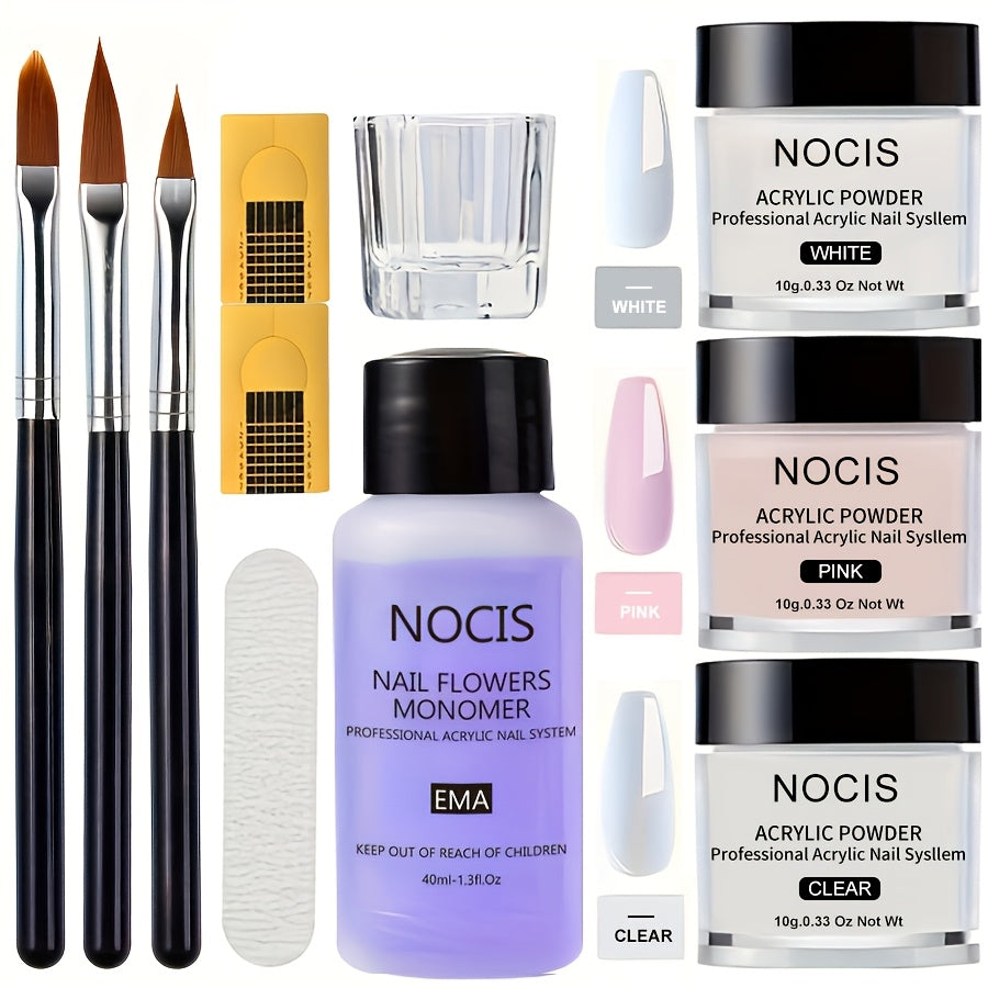 Boshlovchilar uchun akril tirnoq to'plami, shaffof pushti nude kukunlar va professional asboblar bilan