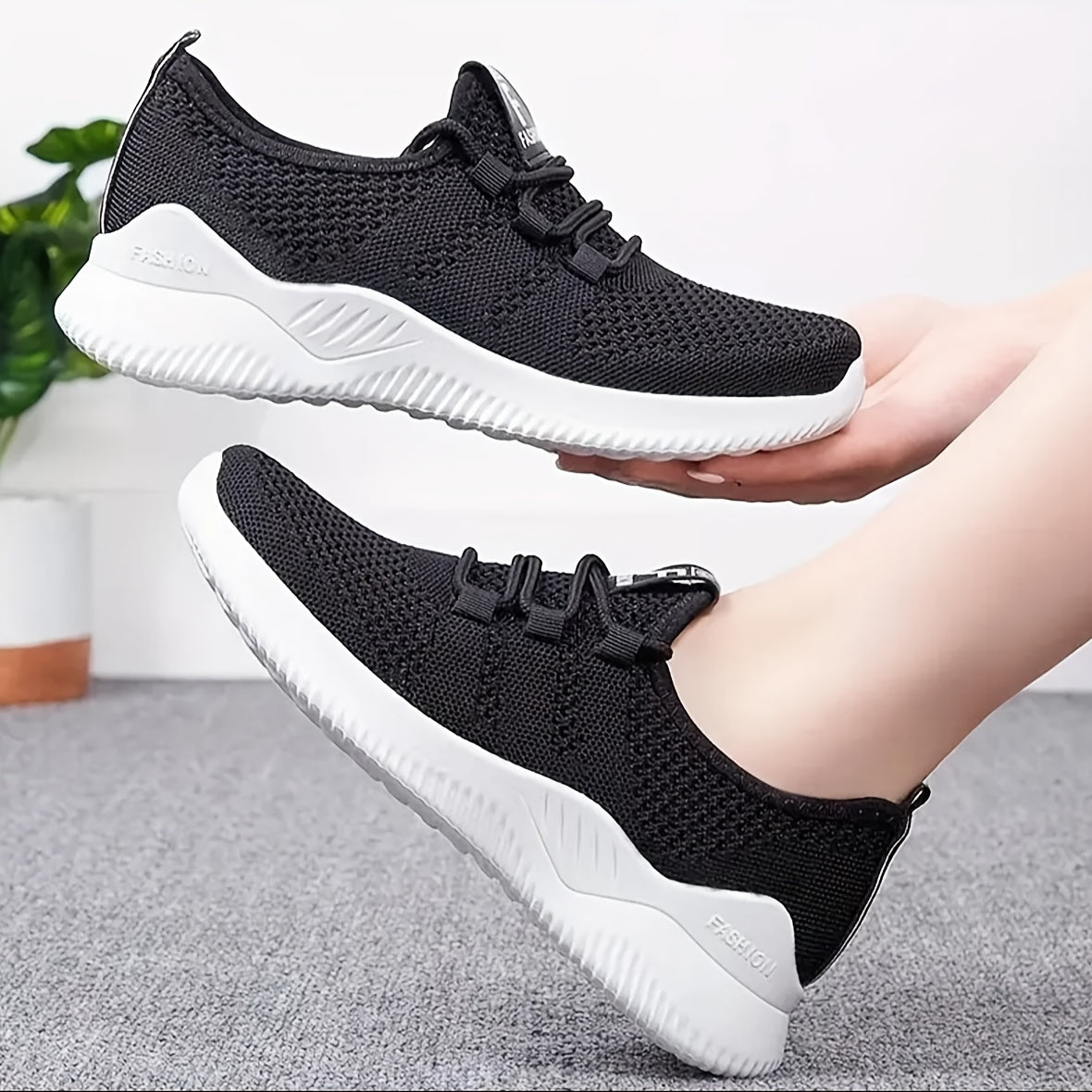 Ayollar uchun nafas oladigan trikotaj sport poyabzali yengil kundalik yugurish poyabzali kulrang pushti oq qora