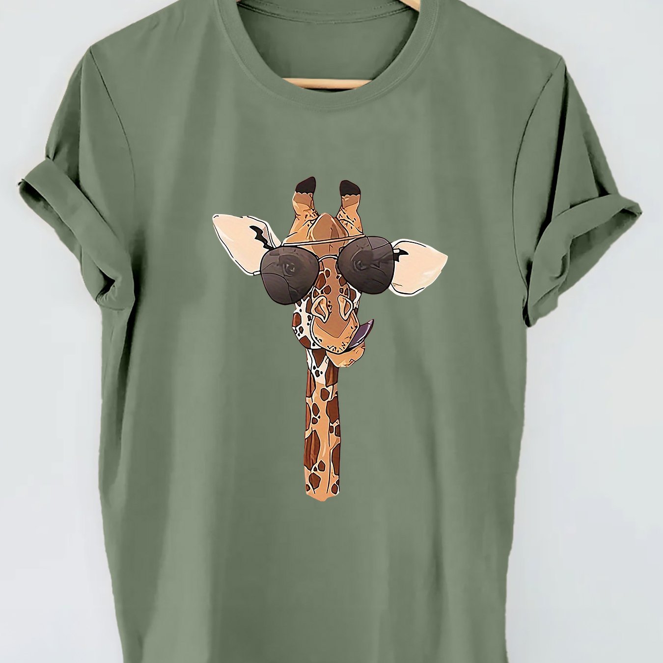 Camiseta de manga corta con cuello redondo y estampado de jirafa para mujer, ideal para verano y primavera