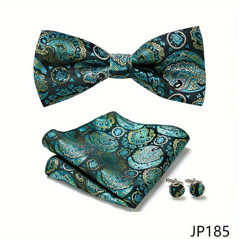 Men's Blue Polyester Tie and Pocket Square Set Floral Pattern for Formal Events
