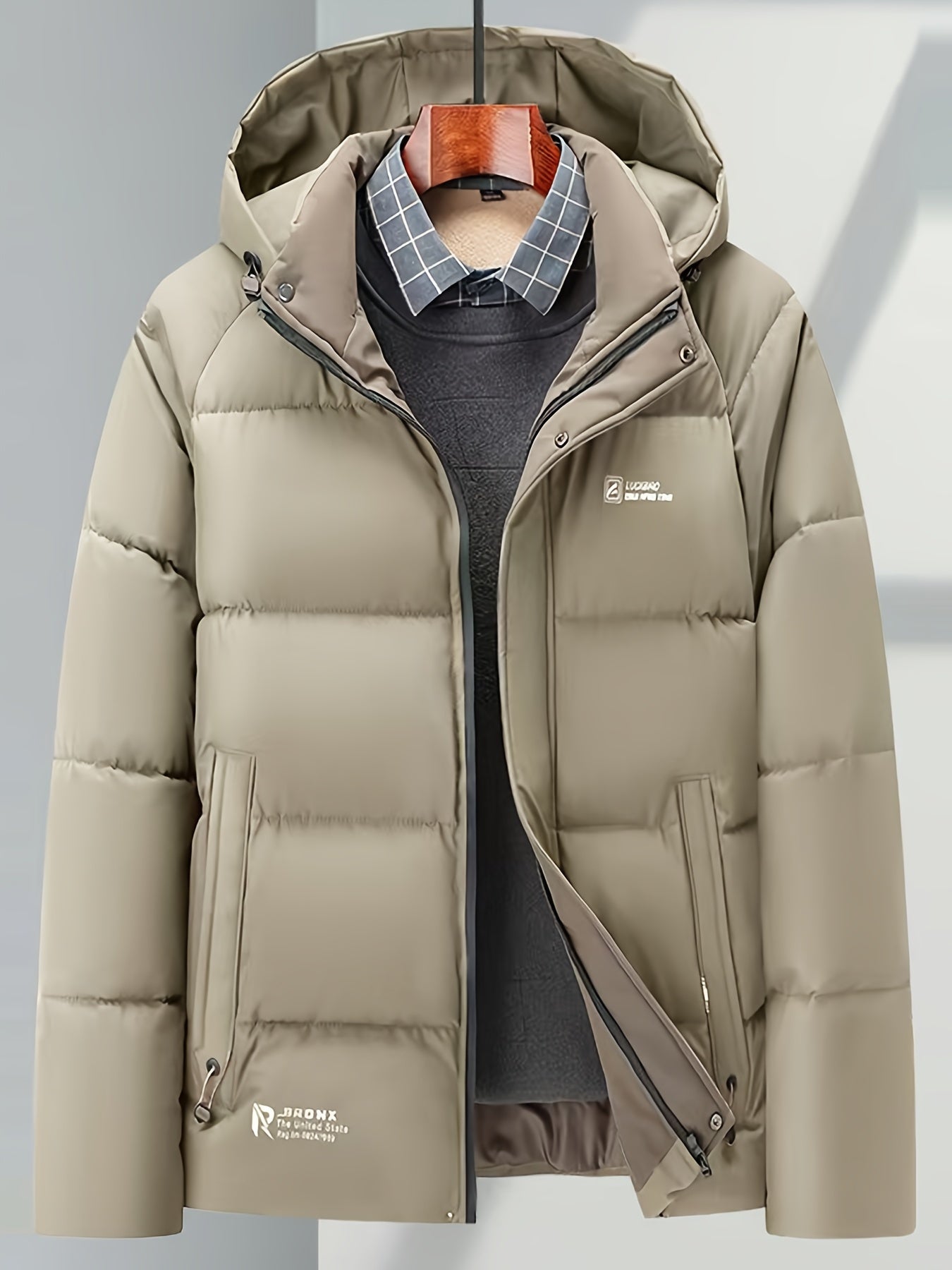Men's Winter Jacket with Removable Hood, Polyester, Casual Outdoor and Business Wear