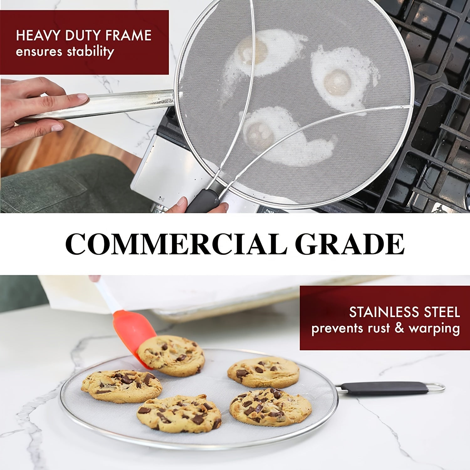 Heavy-Duty Stainless Steel Splatter Guard for Frying Pans 29cm 33cm