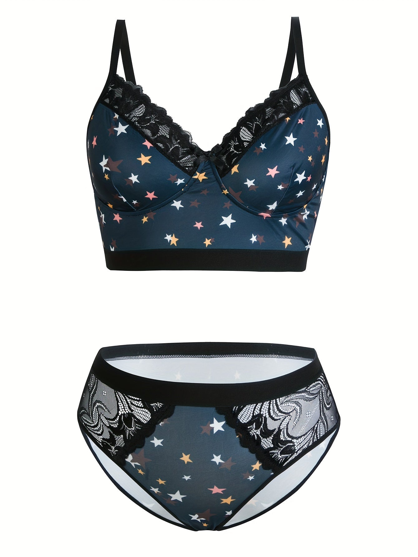 Women's Plus Size Lingerie Set Star Print Lace Bra and Panty 2 Piece