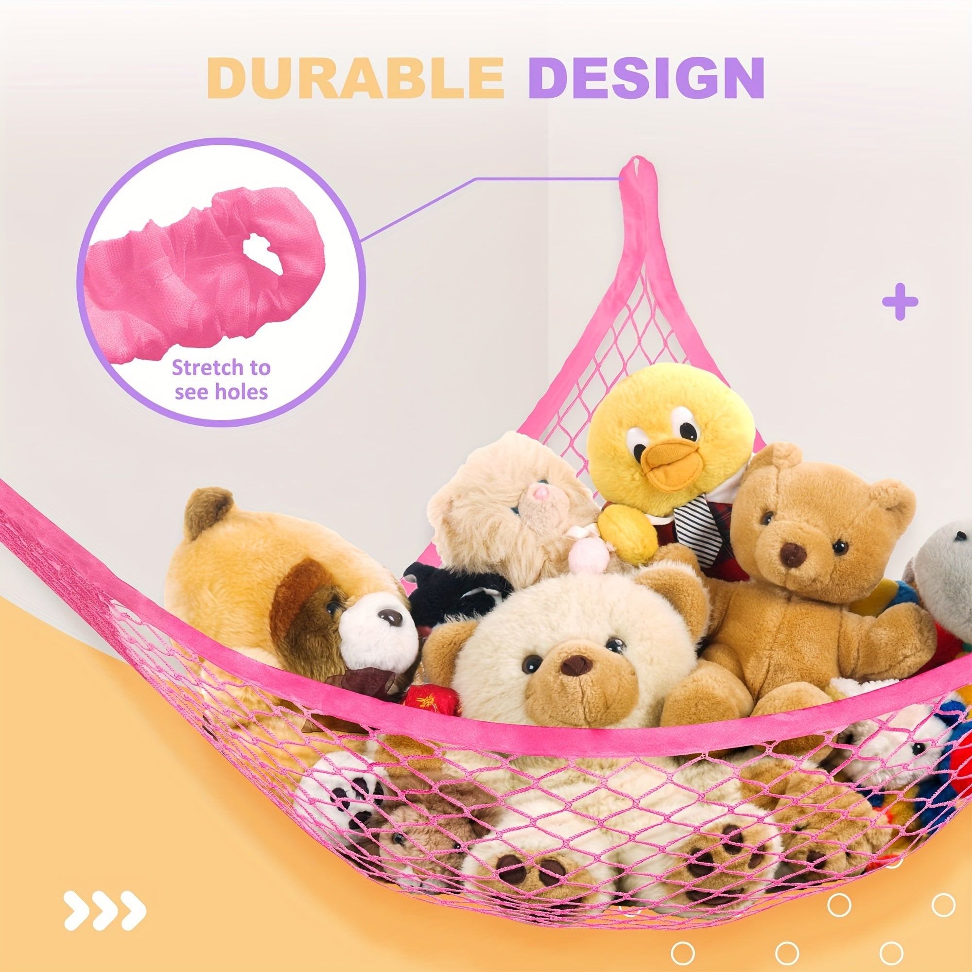 Wall Organizer for Doll Collections with Hooks and Net Hammock for Plush Toys