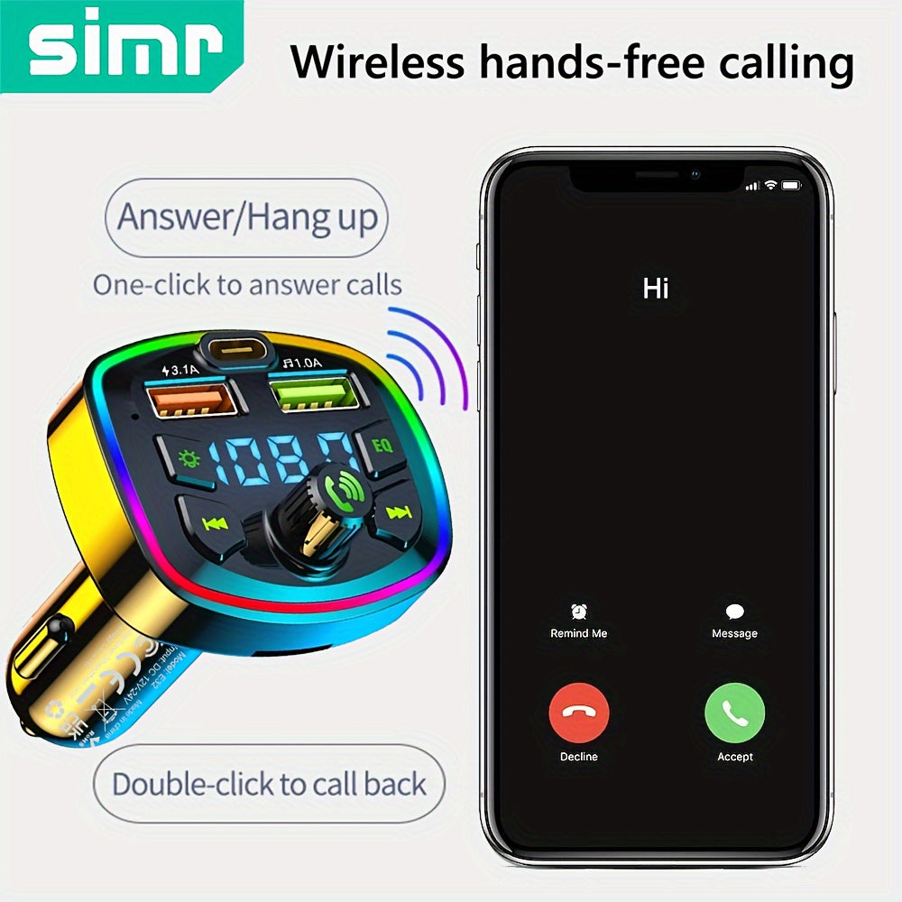 Wireless Car FM Transmitter with Dual USB-C Ports ABS Material for Vehicles