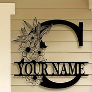 Personalized Metal Family Name Sign with Floral Design for Home Decor