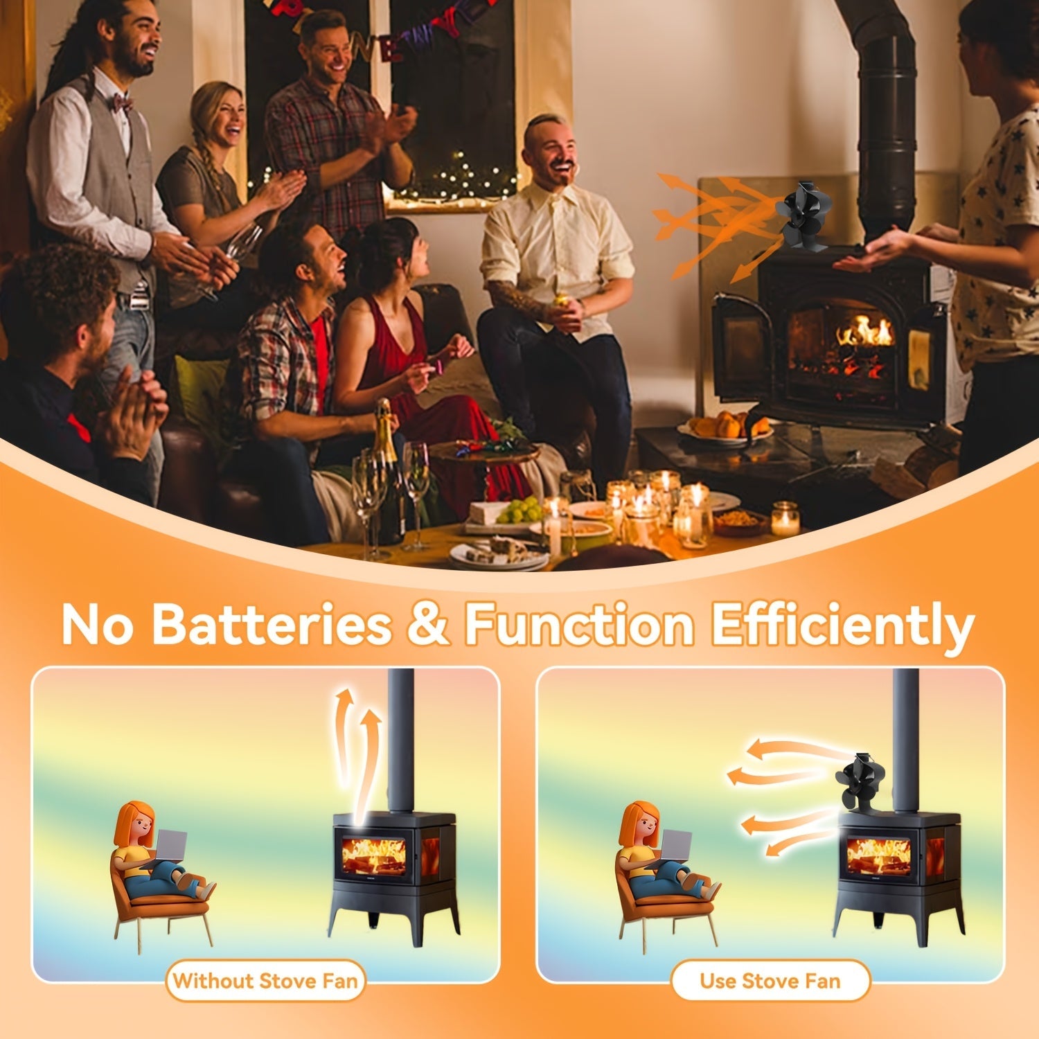 Aluminum Hearth Fireplace Fan Crown Shape Thermodynamic 4 Blades Portable Table Fan