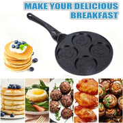 4-Cavity Non-Stick Mini Crepe Maker with Happy Face & Cartoon Patterns Aluminum Alloy Frying Pan