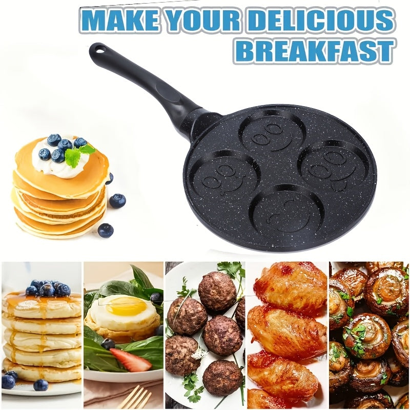 4-Cavity Non-Stick Mini Crepe Maker with Happy Face & Cartoon Patterns Aluminum Alloy Frying Pan