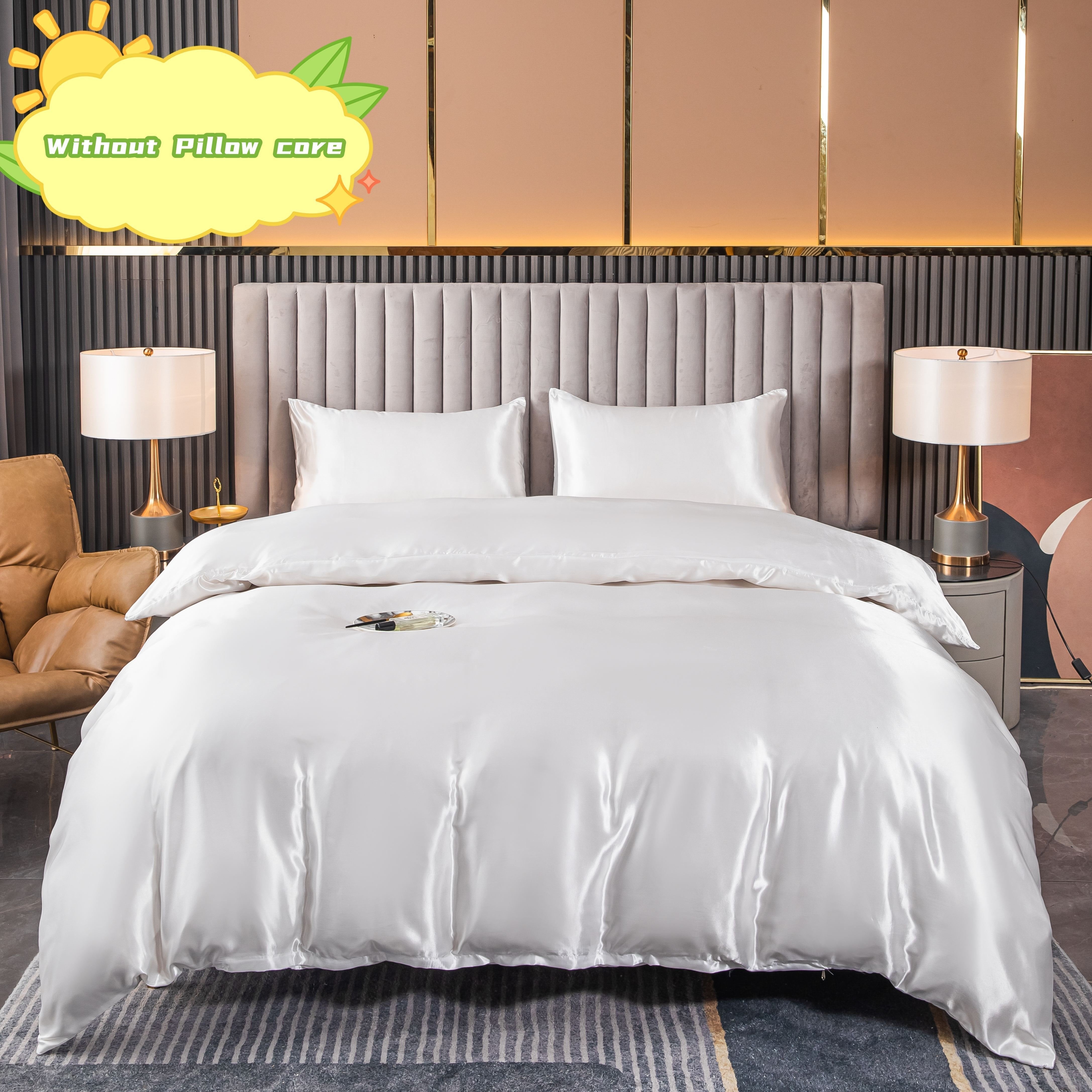 Set of Three Satin Duvet Cover and Pillowcases Solid Color Bedding Set