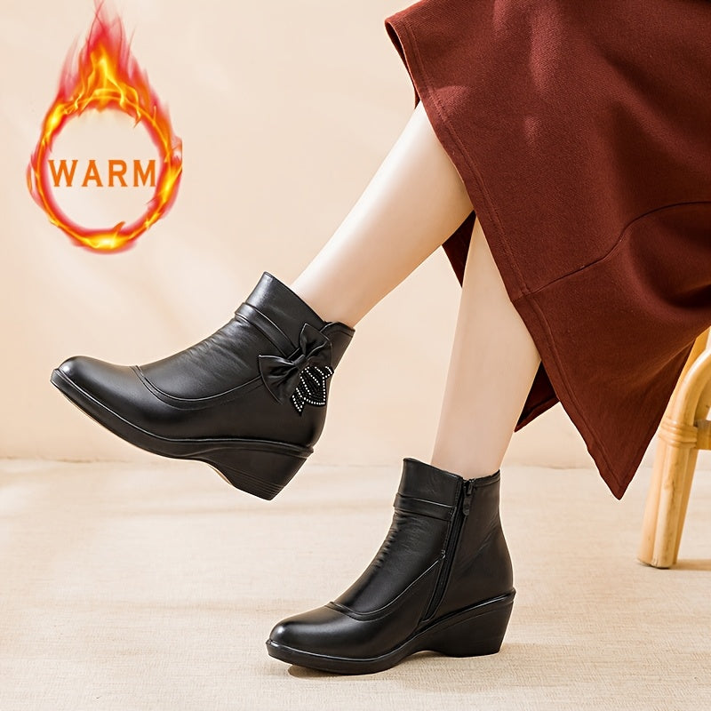 Women's Ankle Microfiber Dress Boots Winter Warm Block Heel Zipper