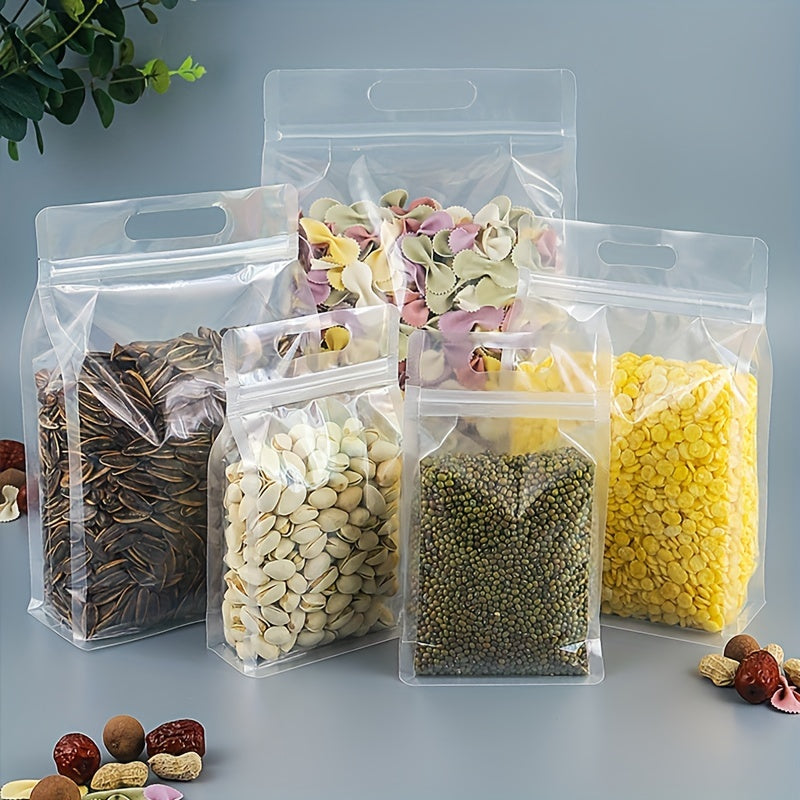 Pack of 10 Reusable Plastic Zip Lock Bags with Handles for Food Storage