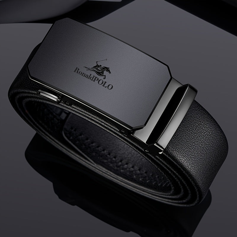 Мужской черный кожаный ремень с автоматической пряжкой для деловой одежды