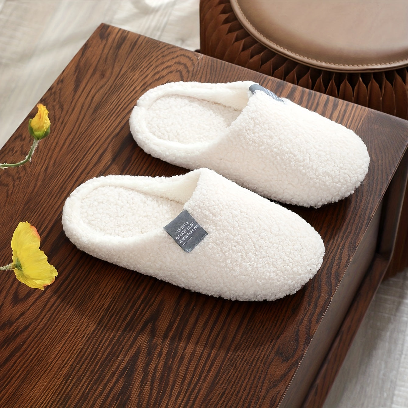 Zapatillas de interior para hombre, casuales de tela, color sólido, negro y blanco, otoño e invierno