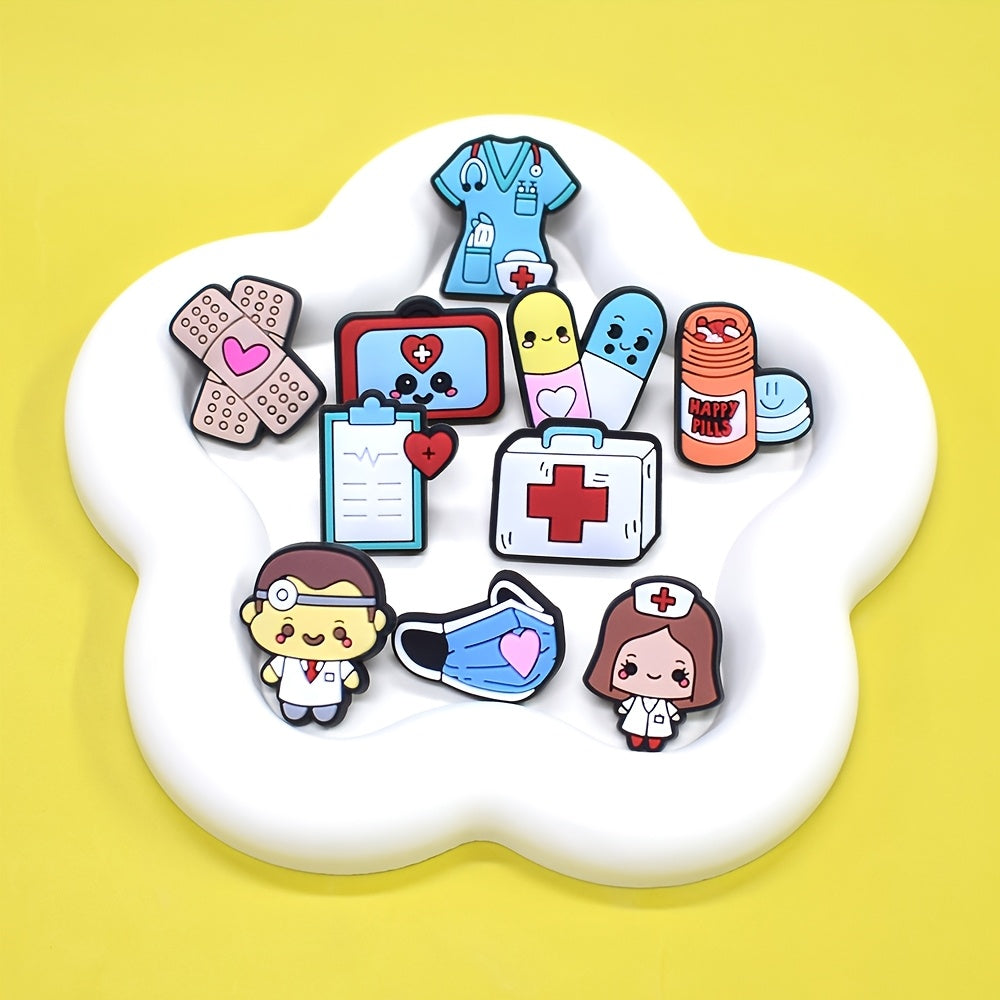 Set of 16 Plastic Pins with Medical Pattern for DIY Clothing Accessories