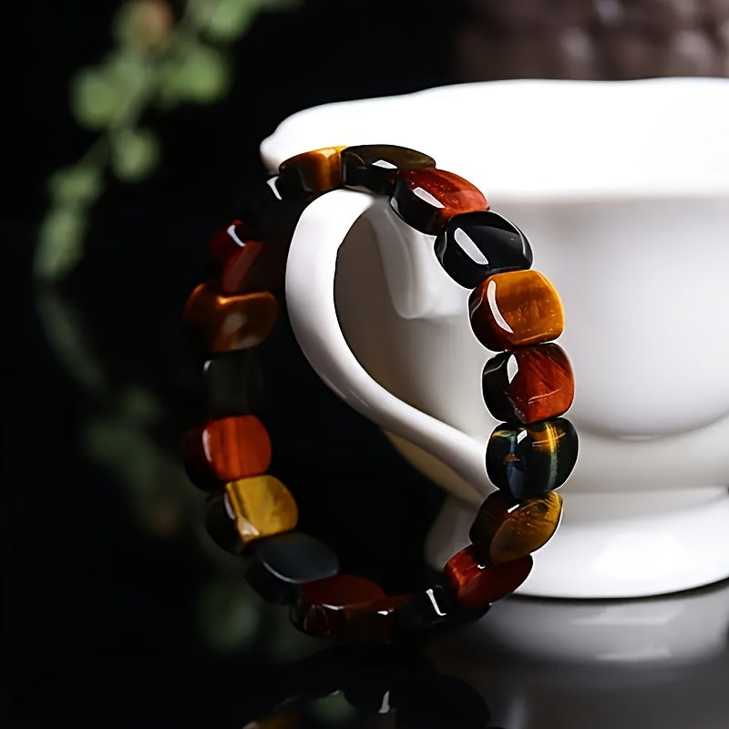 Tig'r ko'z toshidan tayyorlangan marjon, ko'k va sariq kristall energiya marjonlari, erkaklar va ayollar uchun mos