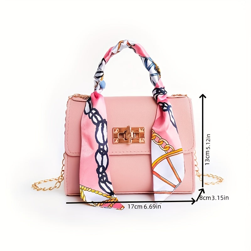 Women's PU Leather Crossbody Bag with Geometric Print and Scarf Accent