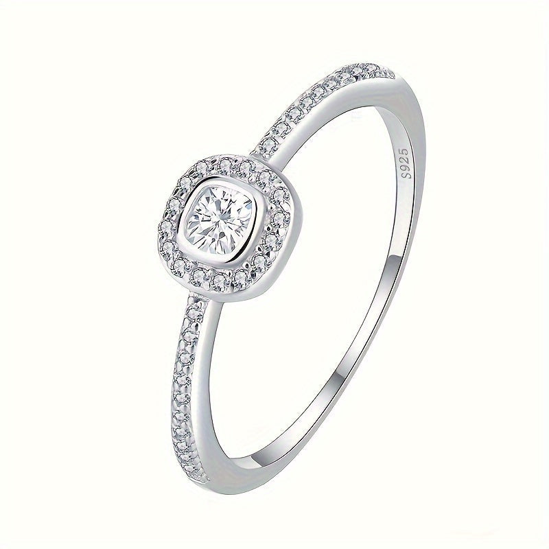 Sterling Silver Ring with Double Layer Square Design and Micro Zirconia 1.5g