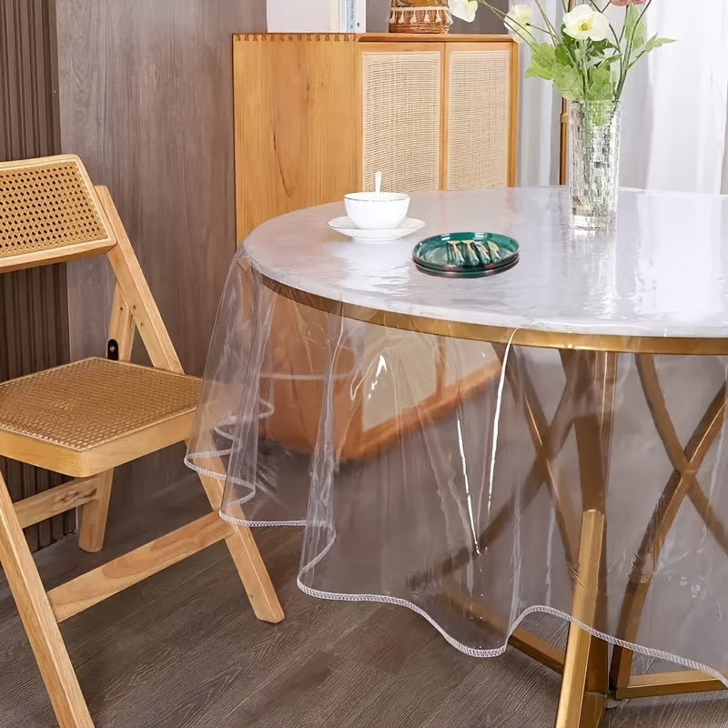 Round Plastic Tablecloth Protector Waterproof Oilproof EVA Sleeve for Tables