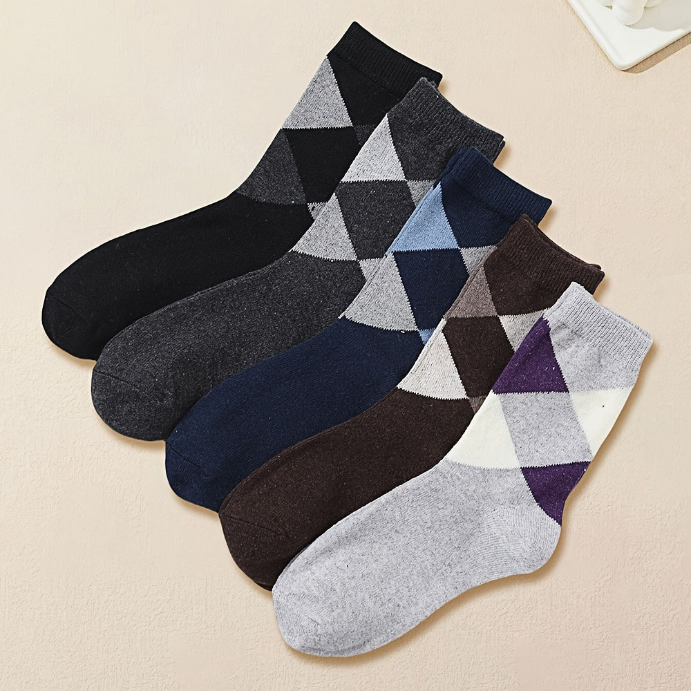 Men's Crew Socks 5 Pairs Geometric Pattern Breathable Polyester Spandex All Seasons