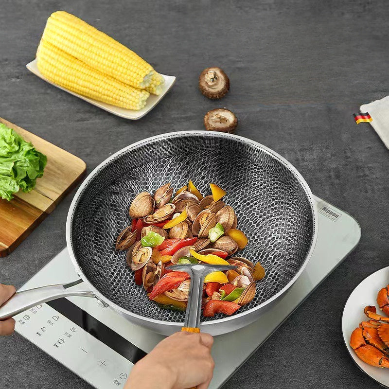 Stainless Steel Honeycomb Wok Non-Stick Coating for Home and Restaurant Cooking