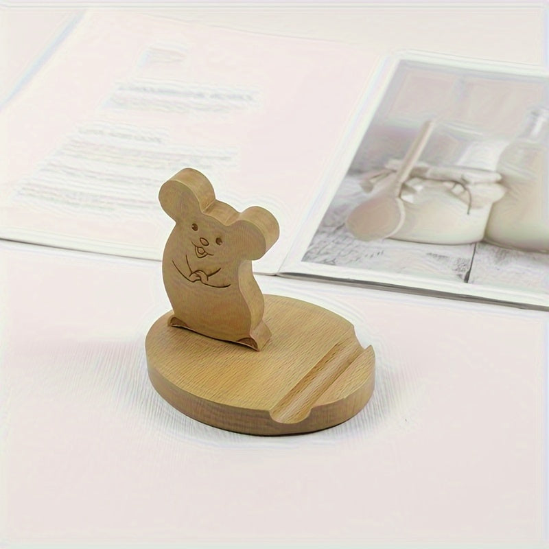 Wooden Mouse Phone Stand Desk Accessory Perfect Party Gift