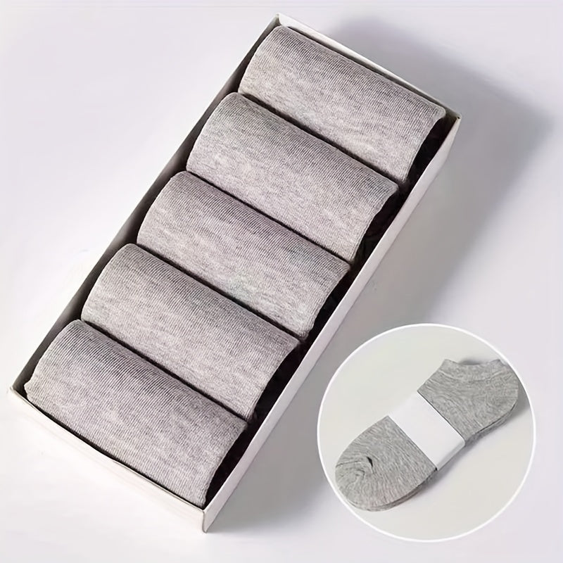 Men's Solid Ankle Socks 5 Pairs Breathable Sweat-Absorbent Outdoor Socks