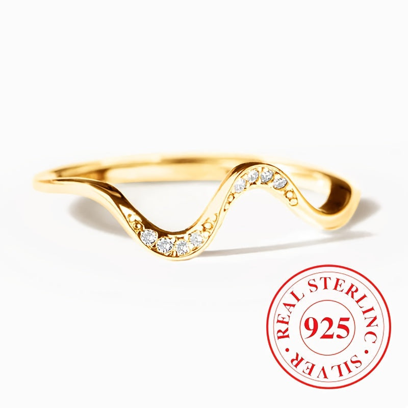 Women's Wedding Ring Sterling Silver Zirconia Wave Pattern Engagement Jewelry