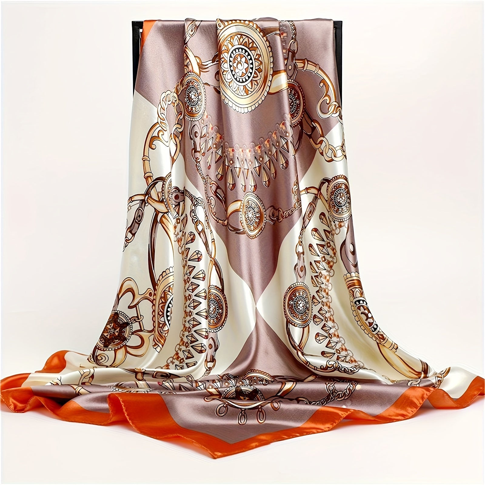 89.99cm Satin Square Scarf with Multicolor Prints Summer Sunscreen Shawl Windproof Head Wrap
