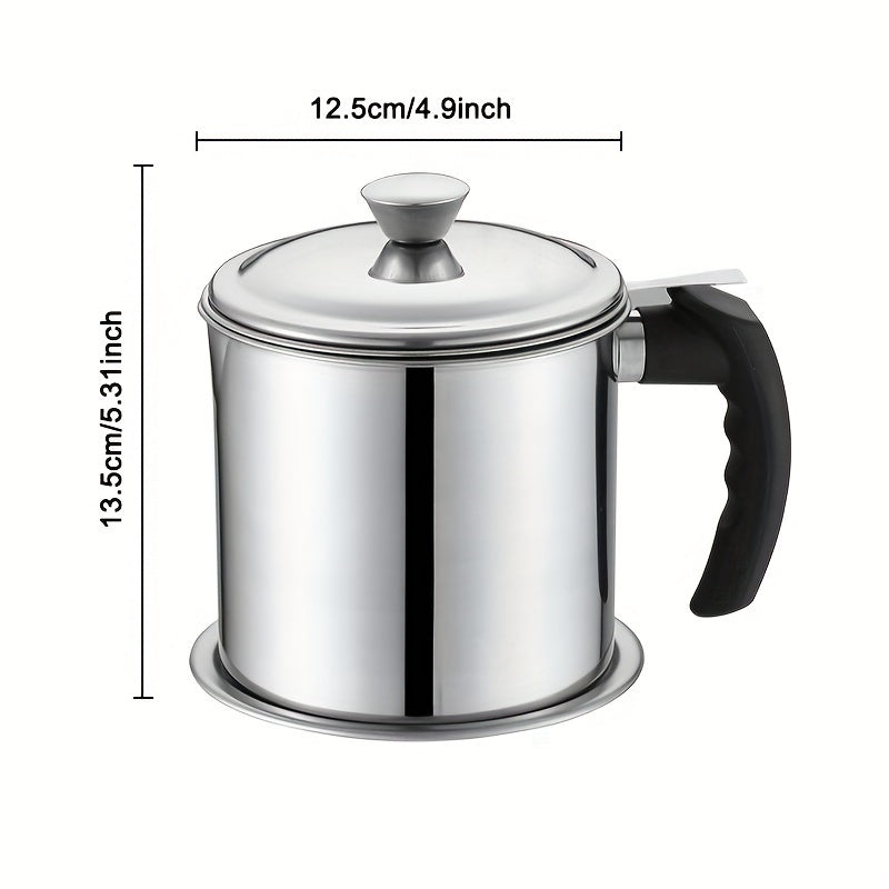 Stainless Steel Oil Storage Pot with Strainer and Lid for Cooking